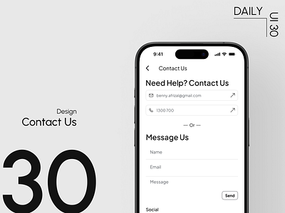Day 30: Contact Us contact us screen design daily ui challenge information architecture social media integration ui design user experience user interface