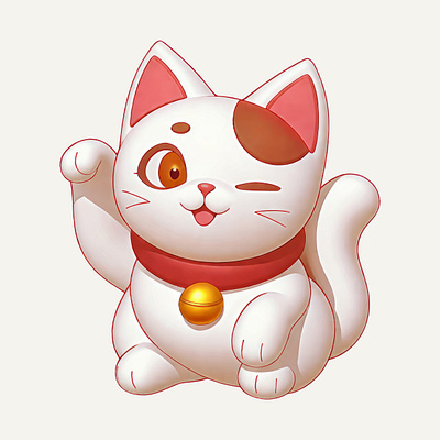 Fortune Cat Cartoon Illustration 3d animal cartoon cat cute design fortune icon illustration maneki neko manekineko pastel rendering wealth