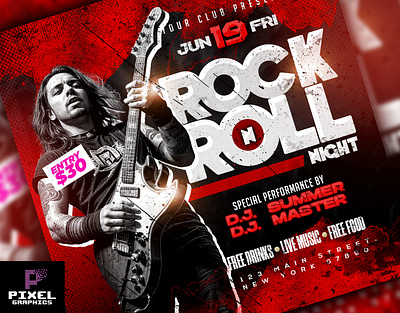 Rock Music Party Flyer celebration club flyer design dj flyer event flyer graphic design party party flyer party post photoshop psd flyer rock event rock music rock n roll