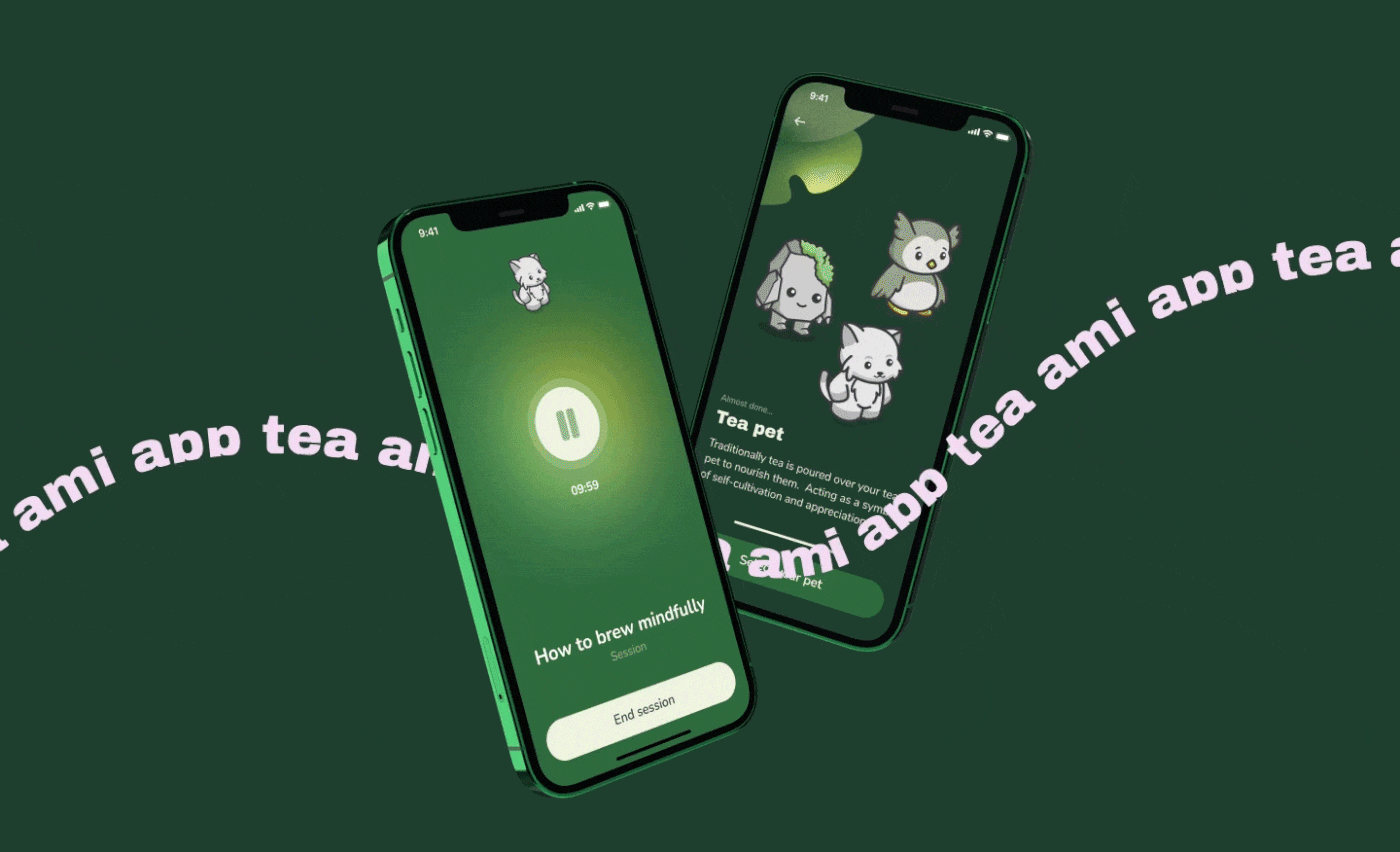 Tea Ami – meditation | Mobile | UIUX Design | Mobile | Case Stu animation app branding graphic design green health meditation mobile pastel sessio soft tea ui uiux