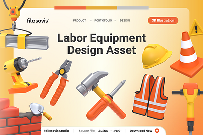 3D Design Asset | Labor Equipment 3d 3d icon 3d illustration 3d modeling collection design graphic design illustration labor labor day set