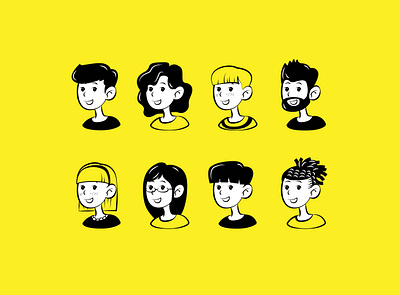 A set of cartoon character avatars animation avatar cartoon cartoon characters graphic design illustration painting ui vector illustration