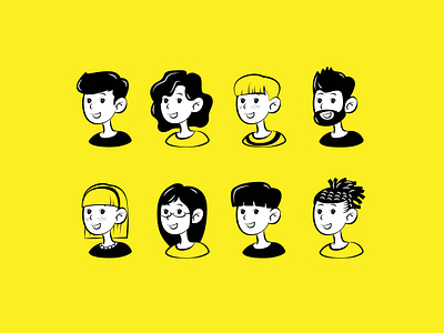 A set of cartoon character avatars animation avatar cartoon cartoon characters graphic design illustration painting ui vector illustration