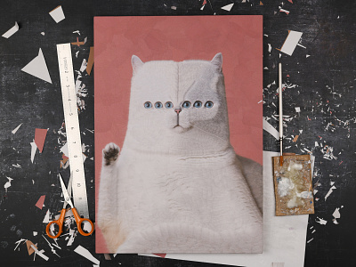 The Gherkin, studio cat cat p[ortrait cat studio cats collage paper paper collage scissors