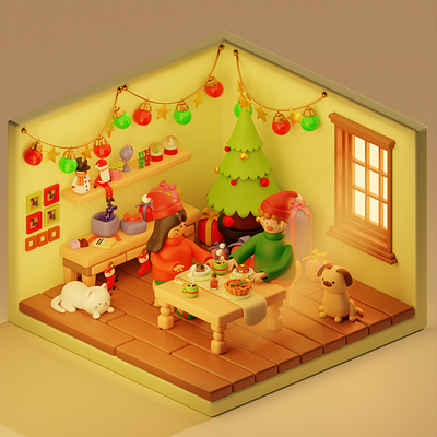 Christmas Breakfast 3D Model 3d animation b3d blender christmas design digital art illustration render ui