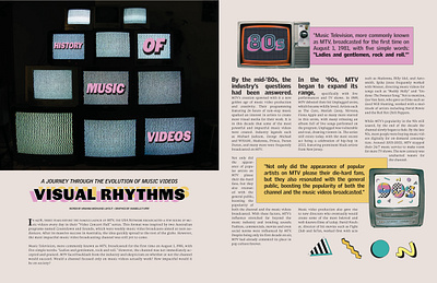 History of Music Videos Spread graphic design illustrator indesign magazine music music videos photoshop print design
