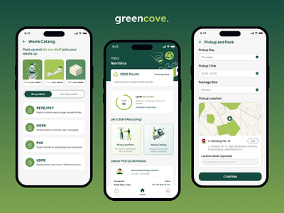 GreenCove Recycling App app application design mobile mobile app plastic plastic waste recycle recycling sustainable trash ui ux waste