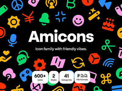 Trying out a new look for Amicons black bold brand branding bright chunky colorful cover dark design fresh friendly fun glyphs icon family iconography icons icons set promo vibrant