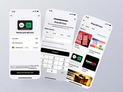 Gift Card Mobile App Ui app design gift card gift card app gift card collection gift card dashboard gift card interface gift card management gift card option gift card redeem gift card screen gift card selection gift card service gift card shop gift card ui gift card view gift card widget giftcard screen ui
