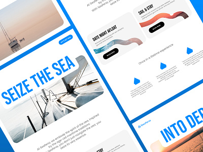 Seafena Website Design blue boat branding flat gradient grey illustration landing page logo ocean product design sailing sailor ui ux web design white