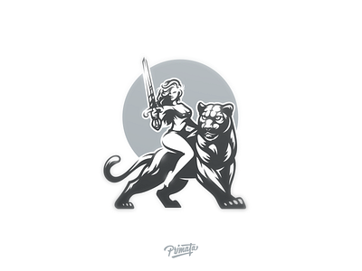 Panther dribbble feline illustration logo panther puma rider sketch spade sword tiger warrior woman