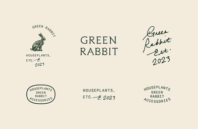 Green Rabbit III branding custom type houseplants identity illustration logo rabbit typography
