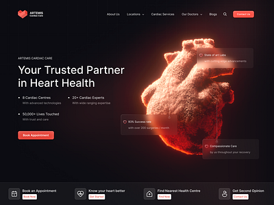 Hero Area for Artemis Hospital dark theme figma heart hospital website ui ux website design