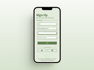 #001 Sign up dailyui mobile sign up ui