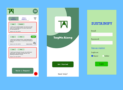TagMeAlong App and Sustainify app designs