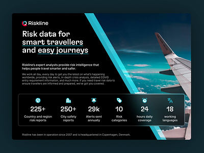AI Risk Monitoring: One-Pager blue dark flight flyer gt flexa iconography icons marketing marketing collateral one pager page plane teal travel travellers turqoise