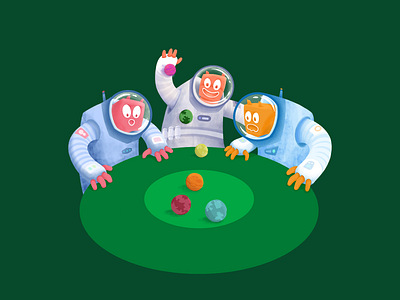 Aliens cosmonauts playing with planets alien cosmonaut game graphic design green illustration planet play