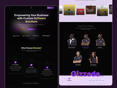 Gizzada Softwares Limited Landing Page 3d animation app black branding business dark dark mode design figma game graphic design illustration logo motion graphics purple saas sotware ui ux