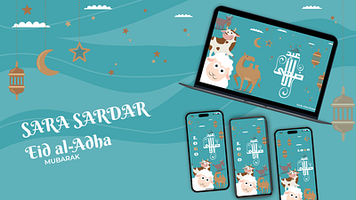 Thumbnails Splash screens mobile app & laptop for Eid Al-Adha adha avatar branding cow design eid graphic design illustration iphone laptop logo mockup sheap splash thumbnail ui ux