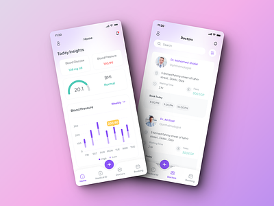 Diabetes app app chart diabetes diabetes app doctor list mobile pink purple ui ux