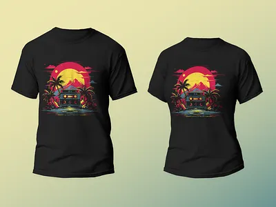 Earth Day Music Festival | T-shirt Design | Tee artwork branding casete cassette clothing design ecology graphic design illustration logo music music tape packaging palms and sea red sky shirt t shirt tee tropic vector