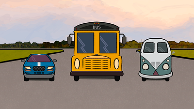 Car, bus and van bus car cartton character digital illustration digital painting illustration kombi van vehicle