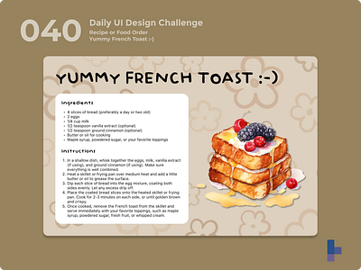 Daily UI 040 - Recipe or Food Order daily ui 040 daily ui 40 dailyui french toast recipe ui visual design