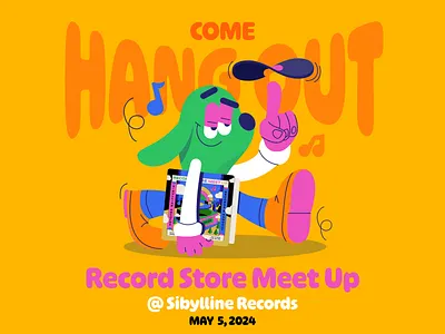 Record Store Meet Up - May 5 character colors design dog god illustration music pizza procreate recordcollecting records thecamiloes