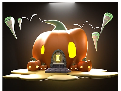 Low Poly 3D Model 46: Pumpkin Haunted House 3d animation app branding design graphic design illustration logo motion graphics typography ui ux vector