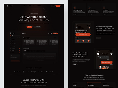 Dialogix - AI Chatbot Landing Page (Full Page) ai chat artificial intelligence assistant chat chat bot chatbot clean dark dark mode gradient home page landing page landingpage linear modern open ai orange saas web app web design