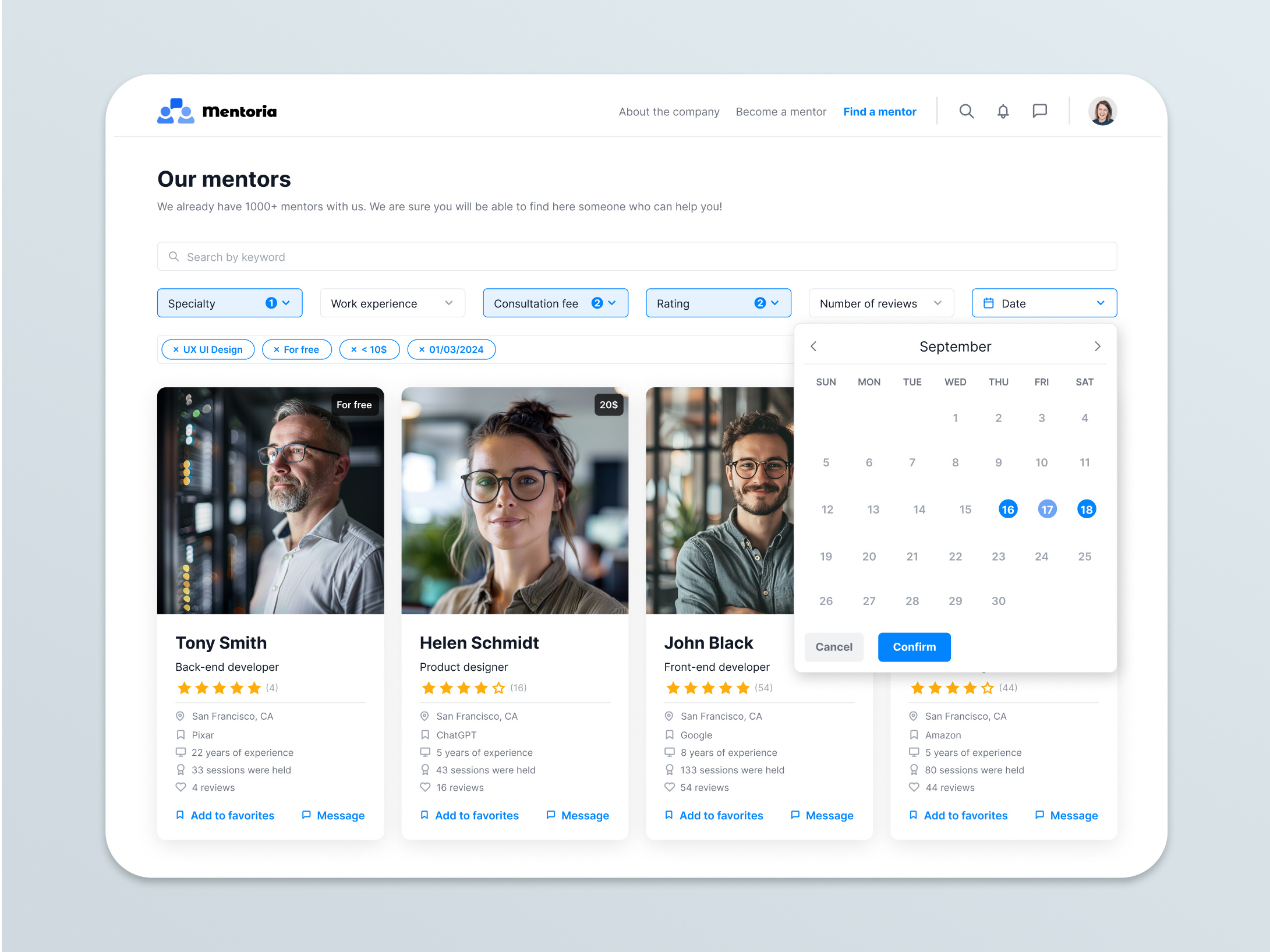 Mentor Search design figma mentor profile cards social network tutor ui ux uxui web