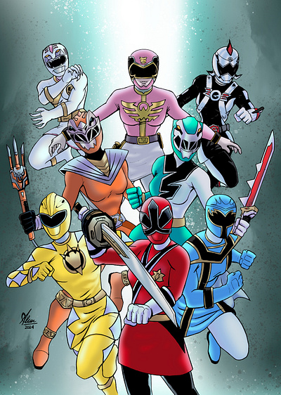 Female Power Rangers Team artist artwork character illustration comic artist comic concept comic cover comic style design drawing female character grid hero illustration layout morph poster design power rangers sketch super hero team