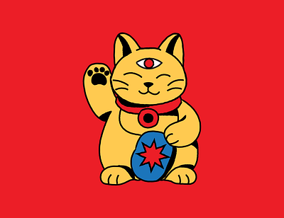 Luck art cat catlover chinese design eye happy illustration luck magic maneki neko manekineko red star vector