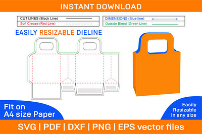 Paper Shopping Bag Dieline Template box box die cut branding design dieline illustration packaging packaging design vector
