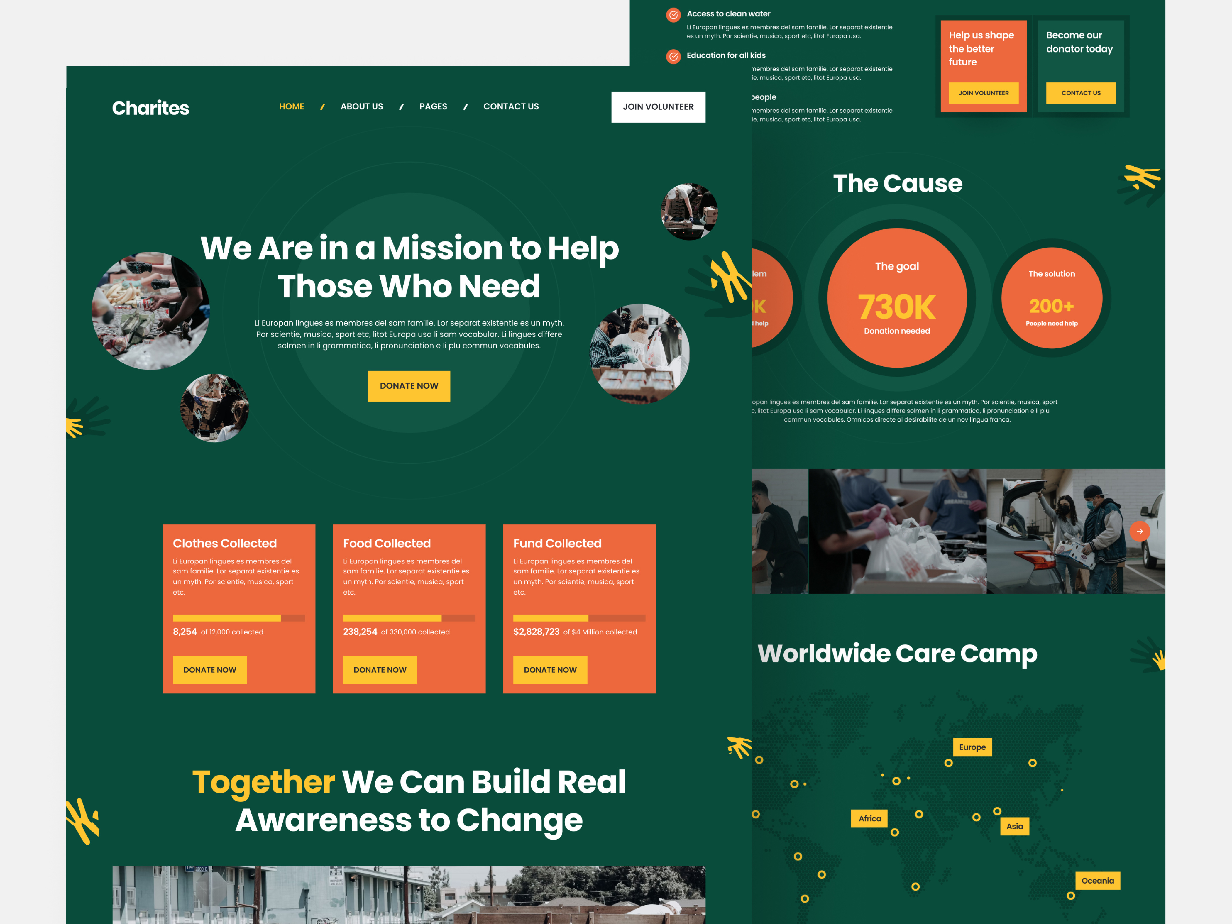 Charity Web Design Concept branding charity creative donation foundation funding green help people helping icons interface kindness modern orange peace social act uiux volunteer web design concept wellness
