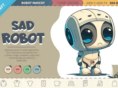 Sad cartoon Robot. android art cartoon character chibi comic cyborg design illustration machine mascot robot sticker vector