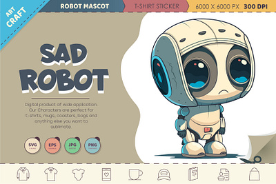 Sad cartoon Robot. android art cartoon character chibi comic cyborg design illustration machine mascot robot sticker vector