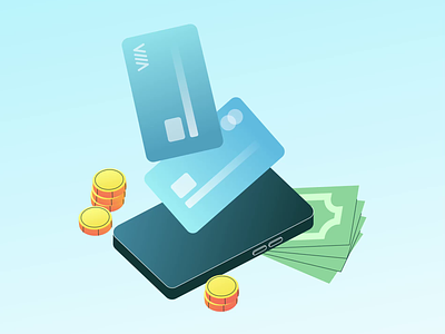 Web wallet and online banking 2d animation bank card banknotes bit cards cash chip cards coins credit cards digital digital wallet finance illustration money bills motion graphics particles payment pixels smartphone