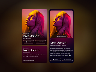 Info Card - Daily UI Challenge - 45/100 android app card design daily ui daily ui challenge day 45 design infocard inspiration ios israt mobile app profile profile photo ui ui design uiux uxisrat web app