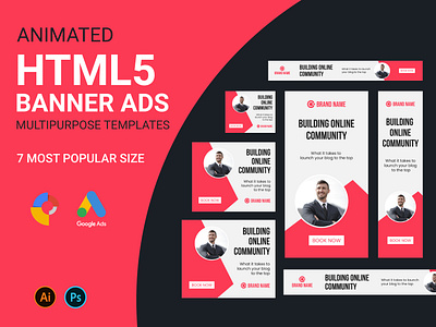 Animated HTML5 Banner ads | Google ads | Web banner animated banner animated gif animated html5 banner ads animation banner ads design display ads google ads google display ads google web designer graphic design html5 banner set banner social media ads web ads web banner