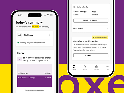 Maxeon | Native App button cards chart energy highlight icon maxeon native app navigation photovoltaic purple pv solarsystem status sun sunpower technology tooltip violet yellow