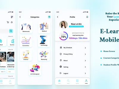 E-Learning Mobile App animation branding figma learning mobile app product designed prototype ui ux