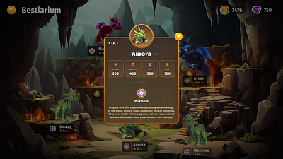 Buying a dragon! abilities coins dragon game character gamification gems modal pop up skills store ui