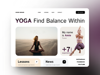 Good Space- Yoga lesson balance blog contact graphic design home inner peace leason mind minimal namastejourney news page ui uiux ux web website yoga