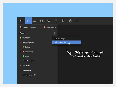 Figma concept 💭・Add new section in Pages list concept dark mode figma inspiration order ordering pages product design section ui ui design ux ux design way of work