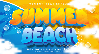Summer Beach 3d editable text style Template holiday island