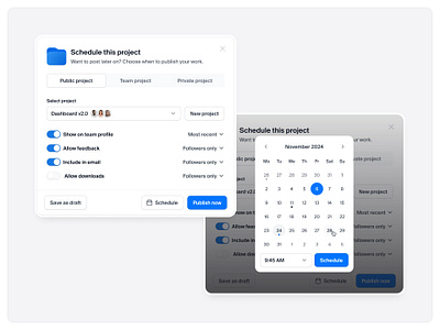 Schedule modal — Untitled UI date date picker date selector minimal minimalism modal pop up popover popup product design schedule tabs toggle ui design user interface