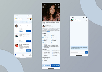 Flatmatch finder example UI/UX application flat flat share house mobile ui ux