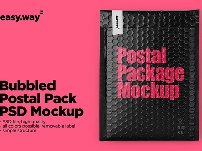 Bubbled Postal Package PSD Mockup add your design bag bubble bubbled bubblewrap custom deliver easy to edit graphic package mockup packaging mockup post sans serif font shipping template sticker top view wrapping paper