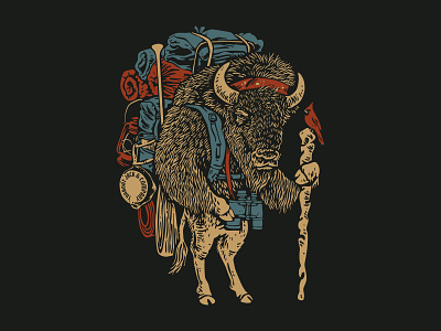 The Roaming Bison backpacking bison buffalo hiking illustration roam